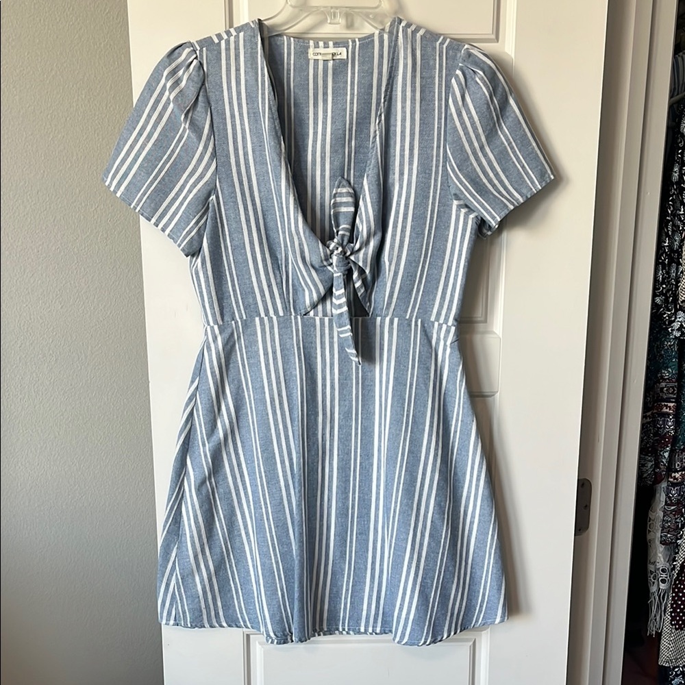 Cotton Candy Blue and White Puff Sleeve Mini Sundress
